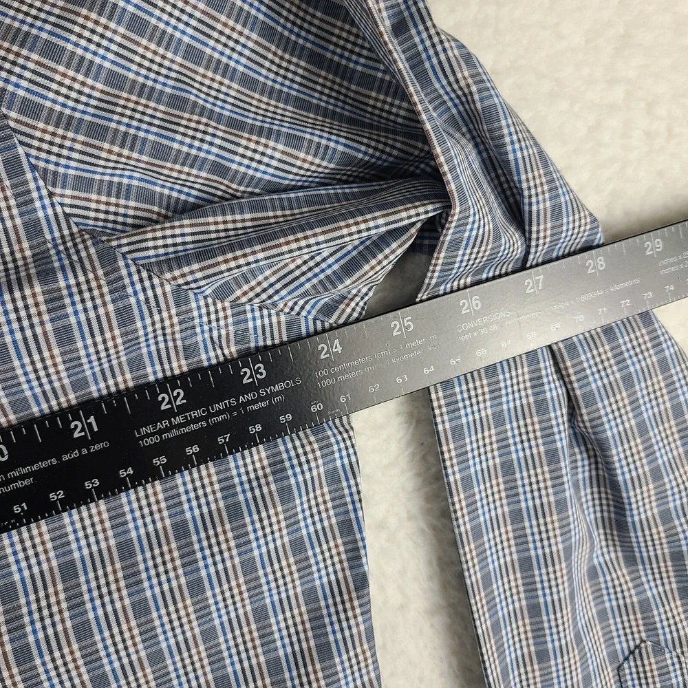 Banana Republic Shirt Mens XL Blue Brown Plaid Tailored Slim Fit Dress Button Up